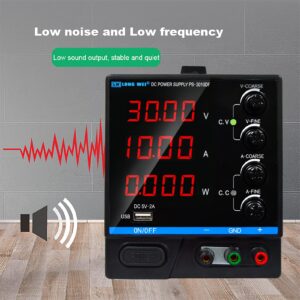 LWLONGWEI DC Power Supply Variable,30V 10A Adjustable Switching Regulated DC Bench Power Supply with 4-Digits LED Power Display, Coarse and Fine Adjustments with Alligator Leads Black