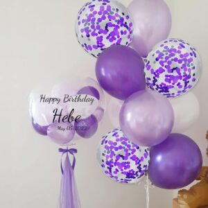 Purple Confetti Balloons, 25 Pcs Thickened 12 Inch Clear Latex Balloon with Confetti Inside for Graduation Engagement Bridal Shower Party Baby Shower Birthday Party Decorations Supplies