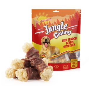 jungle calling beef tendons for dogs, duck wrapped tendons dog chews long lasting hip and joint supplement for dogs with glucosamine (knotted bone)