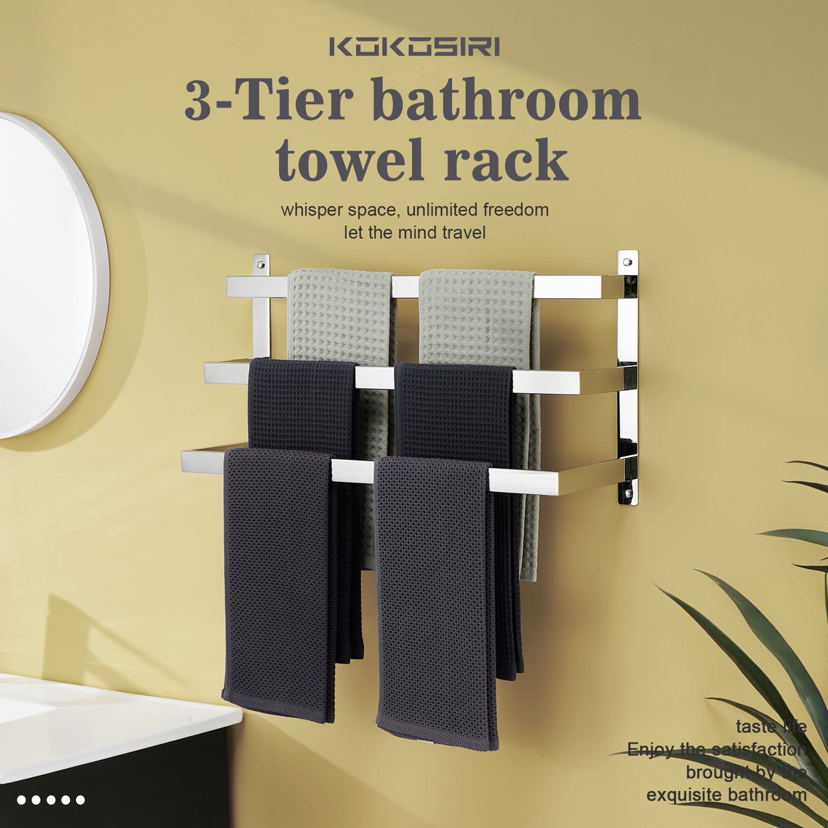 KOKOSIRI Towel Bars Bath Towel Holders Chrome Bathroom 3-Tiers Ladder Towel Rails Wall Mounted Towels Shelves Rack Polished Stainless Steel, B5006CH-L24