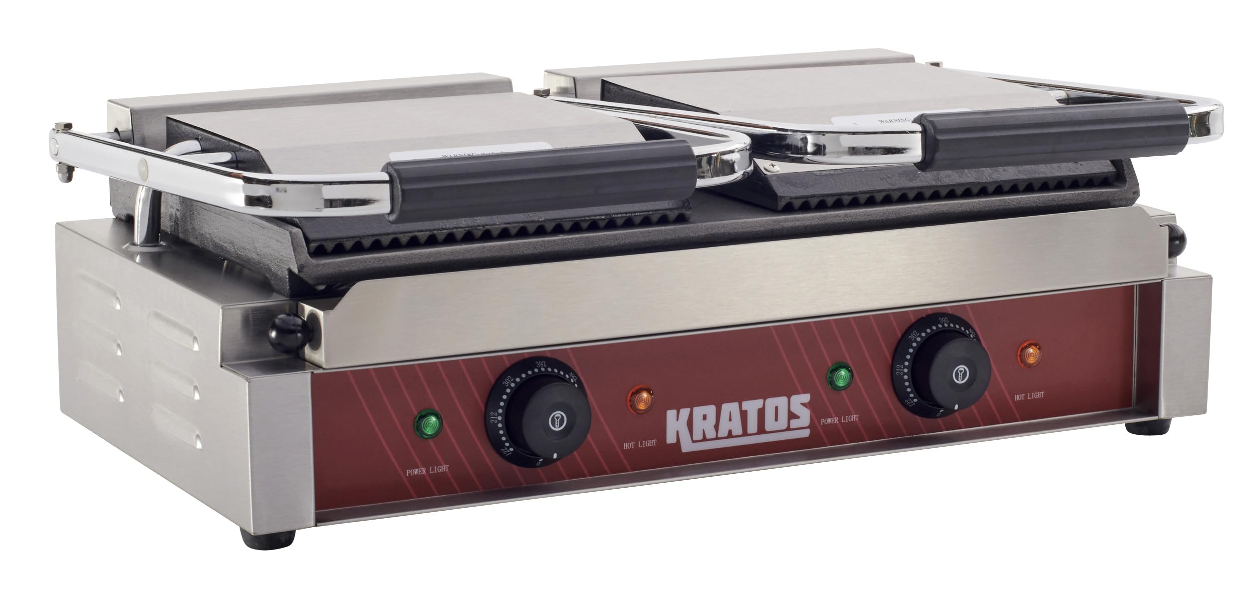 Kratos Commercial Electric Panini Sandwich Grill with Grooved Top and Smooth Bottom Plates, 18.7"x9" Cooking Surface, Commercial Countertop Panini Press, 120V, 3500W (29Y-025)