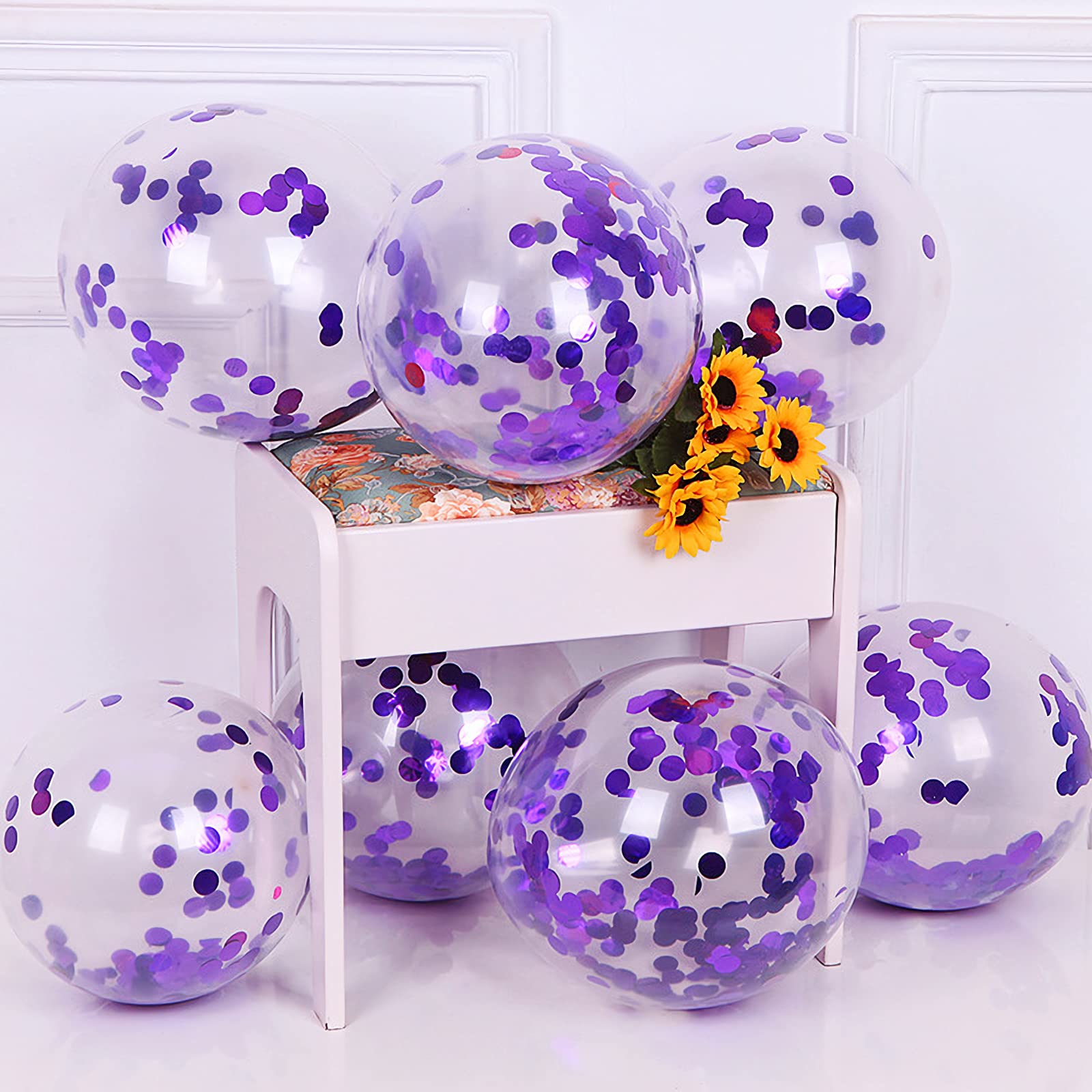 Purple Confetti Balloons, 25 Pcs Thickened 12 Inch Clear Latex Balloon with Confetti Inside for Graduation Engagement Bridal Shower Party Baby Shower Birthday Party Decorations Supplies