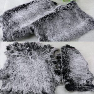 Natural Tanned Real Rex Rabbit Fur Pelt Animal Skin Hide Craft Grade Sewing Quality Leather White Tip On Black,About 16.5'' by 10.2''