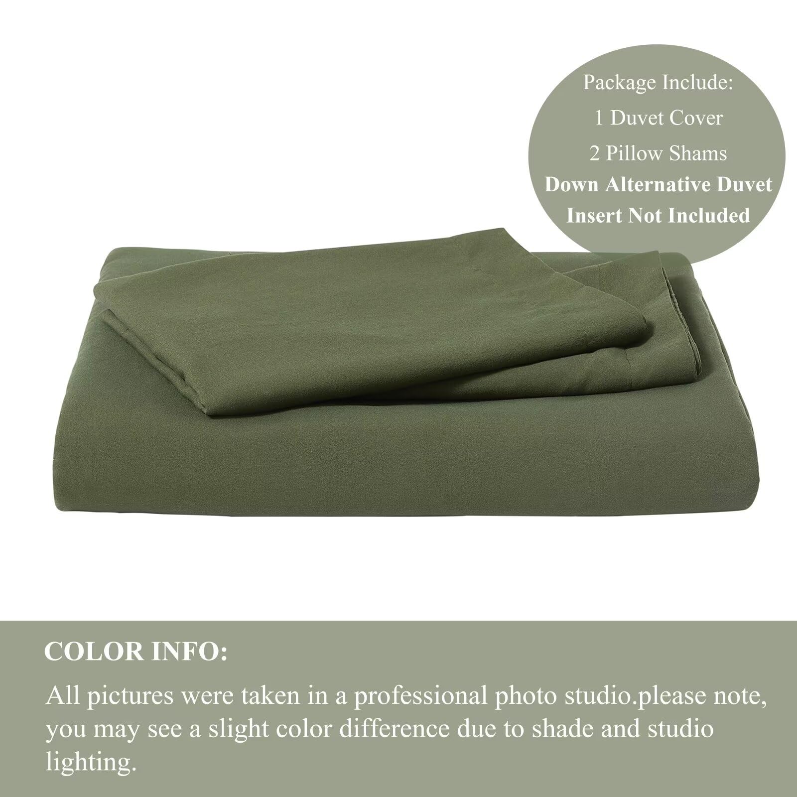 VClife Modern Army Green Duvet Cover Twin Size Comforter Cover Sets Soft Breathable Washed Microfiber Bedding Duvet Cover Sets 3 Pieces Simple Solid Bedding Duvet Cover with Zipper Closure 68" x 86"