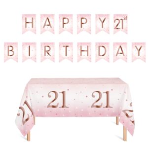 Oojami 4 Pack Happy Birthday Table Cover (4, Pink - 21st Birthday)