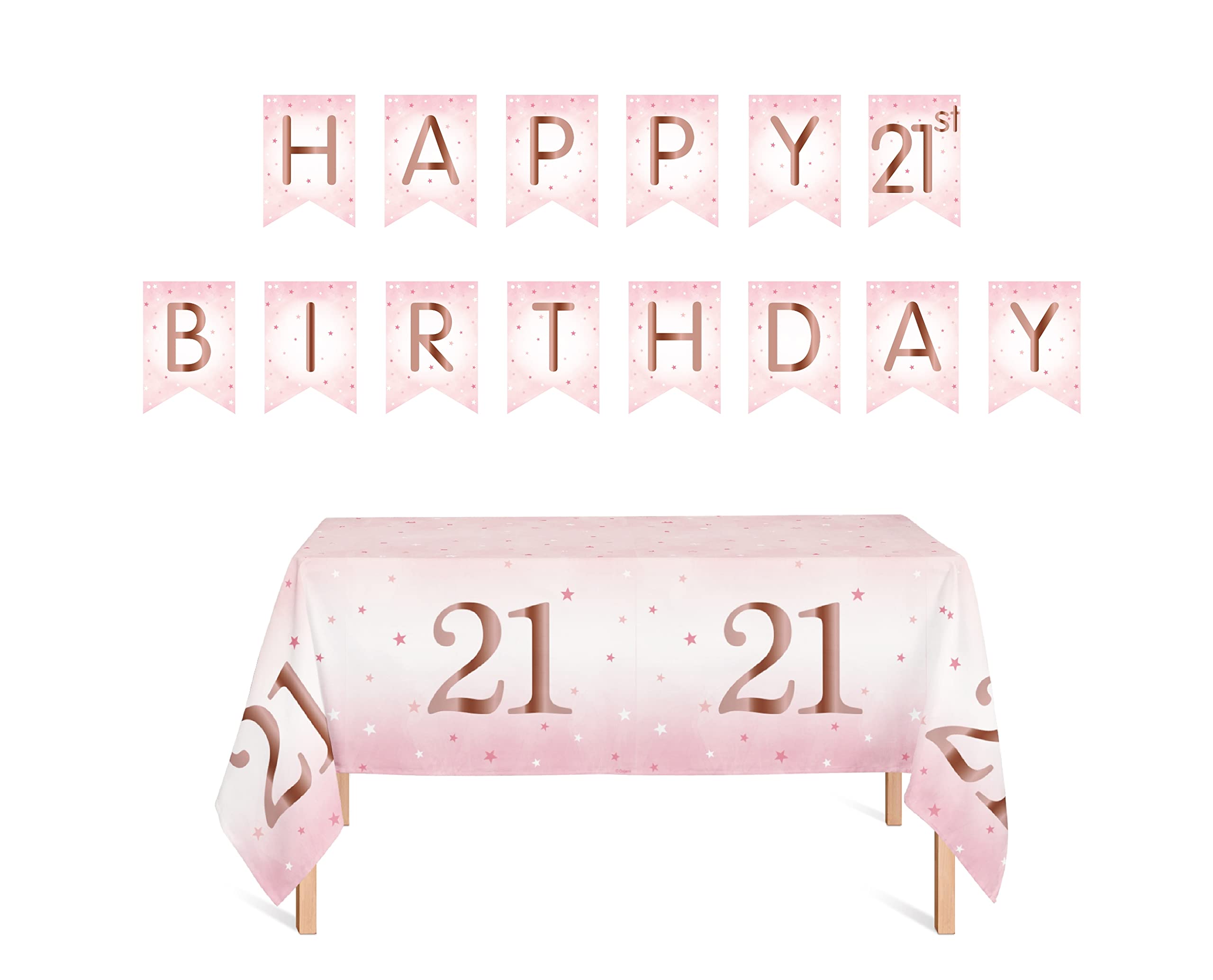 Oojami 4 Pack Happy Birthday Table Cover (4, Pink - 21st Birthday)