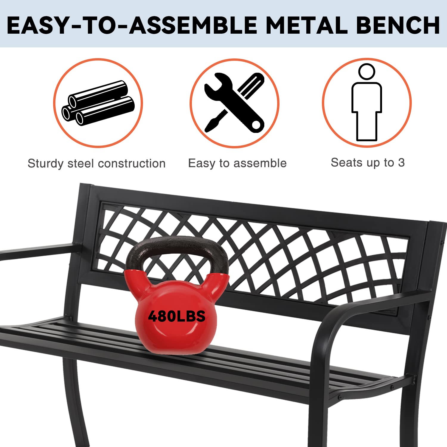 Dopinmin Outdoor Bench, Rust-Proof Cast Iron Park Bench, Hold 485 lbs Heavy-Duty Metal, 50" x 21" x 35", Bronze