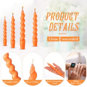 4 Pcs Spiral Taper Candles Handmade Twisted Long Candle Spiral Candle Stick Candles Twisted Candles Wax Unscented Dinner Candle for Halloween Christmas Holiday Wedding Birthday Gift(Orange)