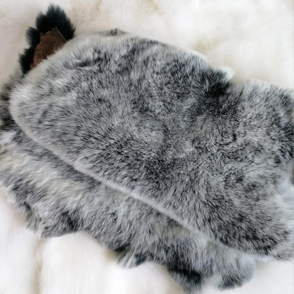 Natural Tanned Real Rex Rabbit Fur Pelt Animal Skin Hide Craft Grade Sewing Quality Leather White Tip On Black,About 16.5'' by 10.2''