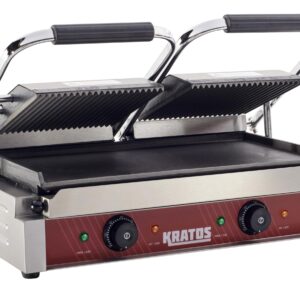 Kratos Commercial Electric Panini Sandwich Grill with Grooved Top and Smooth Bottom Plates, 18.7"x9" Cooking Surface, Commercial Countertop Panini Press, 120V, 3500W (29Y-025)