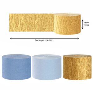 Light-Dusty Blue Gold Party-Decorations Streamers - 9 Rolls Birthday Baby Bridal Shower Wedding Crepe Tissue Paper Streamer Bachelorette Engagement Garland Decor Panduola