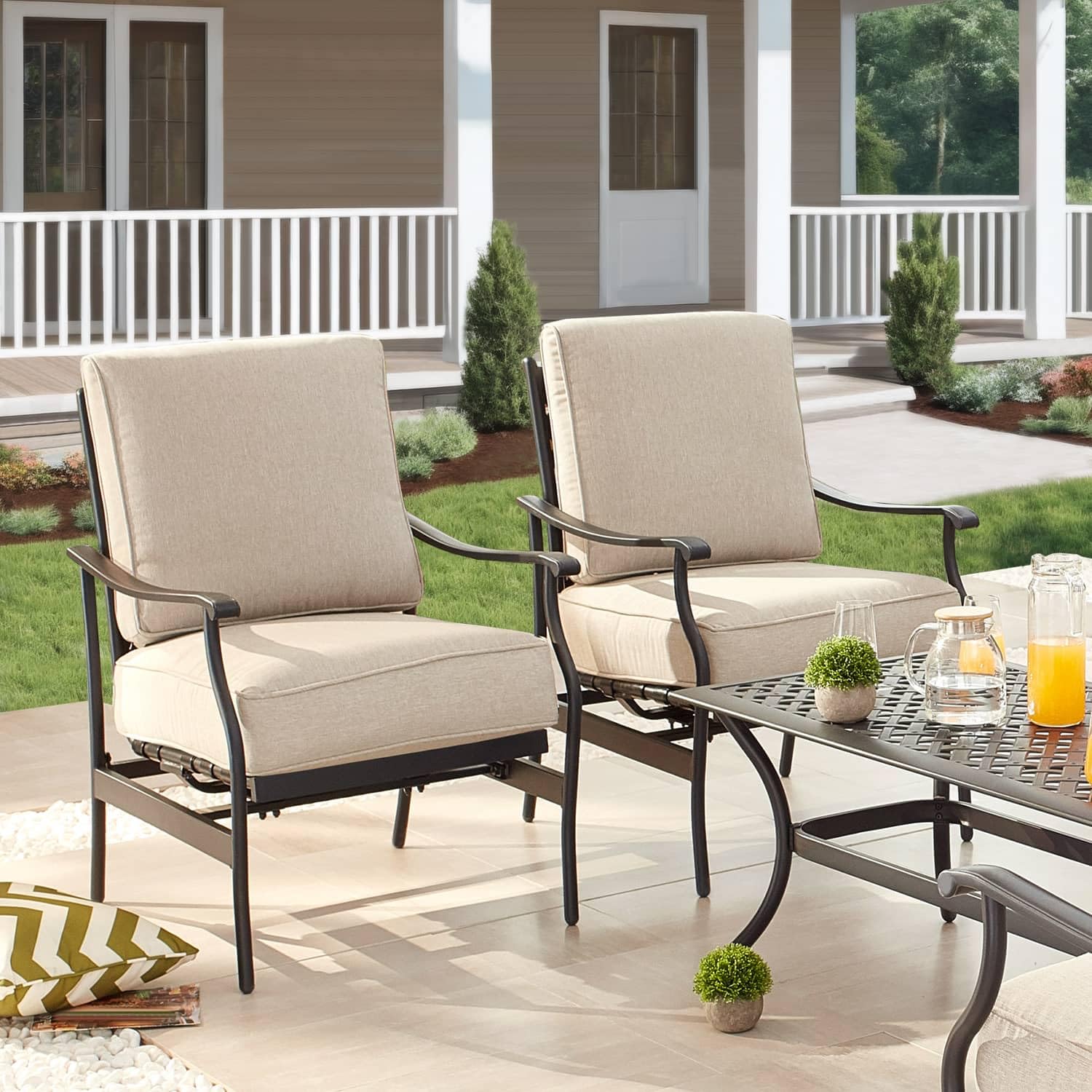 PatioFestival Patio Conversation Set 4-Piece Cushioned Outdoor Furniture Sets with All Weather Frame for Porch Backyard Lawn(Beige)