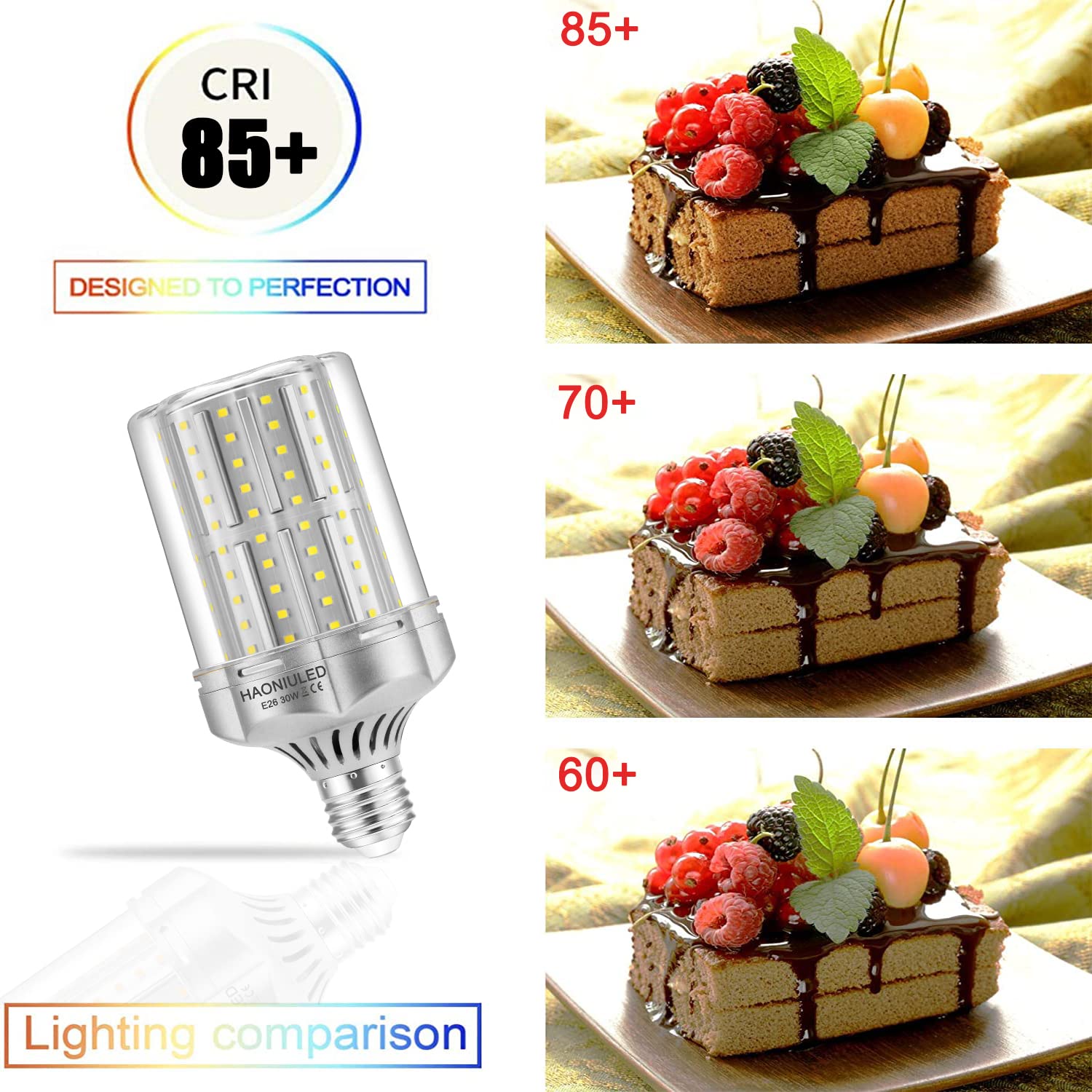 HAONIULED E26 30W LED Light Bulbs 250W Equivalent 3500 Lumen 30W E26 Base 6500K Cool Daylight White Non-dimmable Ceiling Fan Corn Lighting for Home Garage Warehouse Indoor LED Corn Bulbs Pack of 2