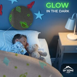 SP HOME GOODS Glow in The Dark Throw Blanket Gift for Girls and Kids Ages 4-14 and for Grandkids - [Galaxy] 50 x 60 Inches Fun, Cozy Fleece Throw Blanket