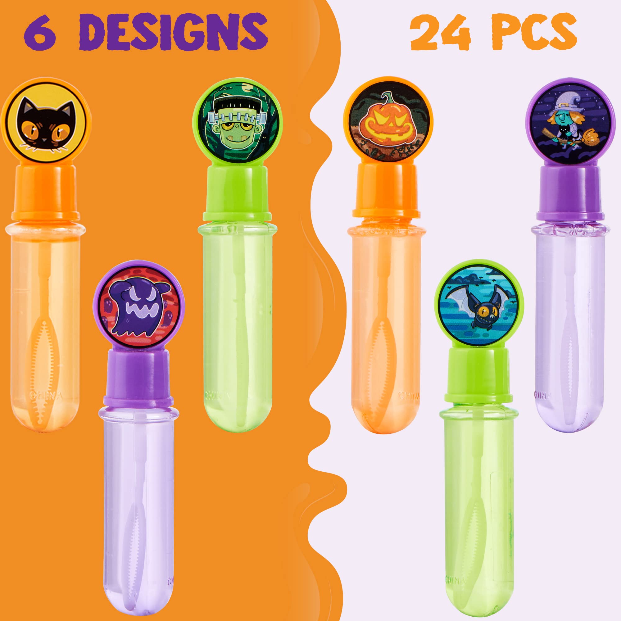 JOYIN 24 PCS Halloween Bubble Wands, 6 Character Styles Bubble Bottles for Kids Girls Boys Gift Toys, Novelty Bubble Blower Party Favor Supplies, Outdoor Indoor Activity Use