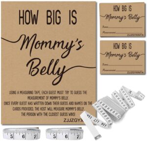 zjjzgyxintai how big is mommy's belly? rustic baby shower gender neutral game includes 8x10 inch kraft standing sign and 50 guessing cards, 3 rolls 120 feet measuring tape