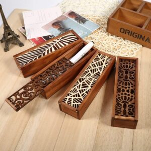 Wood Storage Organiser with Removable Cover, Pencil Case Box Wooden Penholder(Geometric Patch Type)