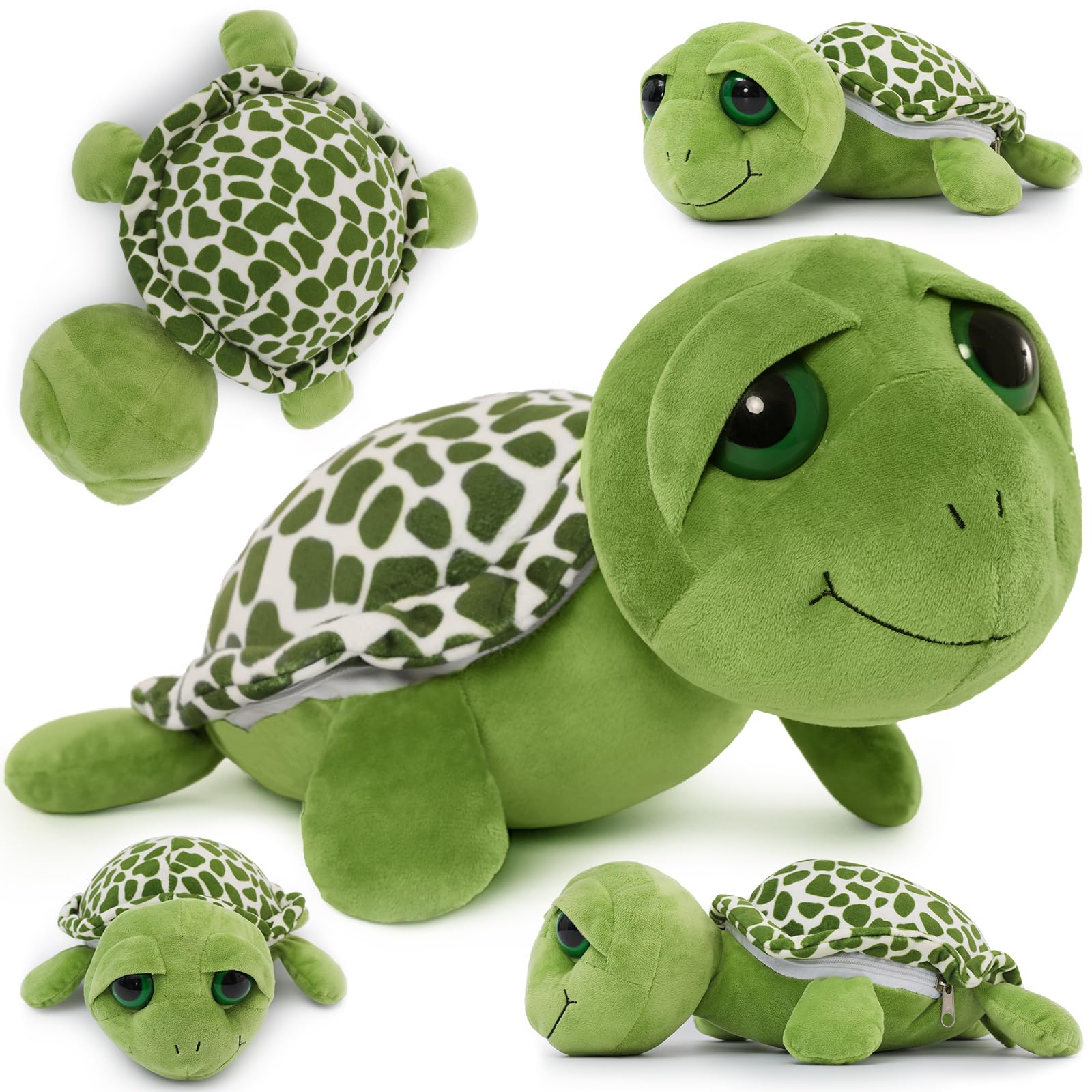 Karister 4Pcs Turtle Stuffed Animals with Babies Inside Shell,Sea Turtle Plush Toy 14'',Stuffed Turtle for Kids,Plush Turtle for Birthday Christmas or Baby Shower,Turtle Pillow,Tortoise Plush Toys