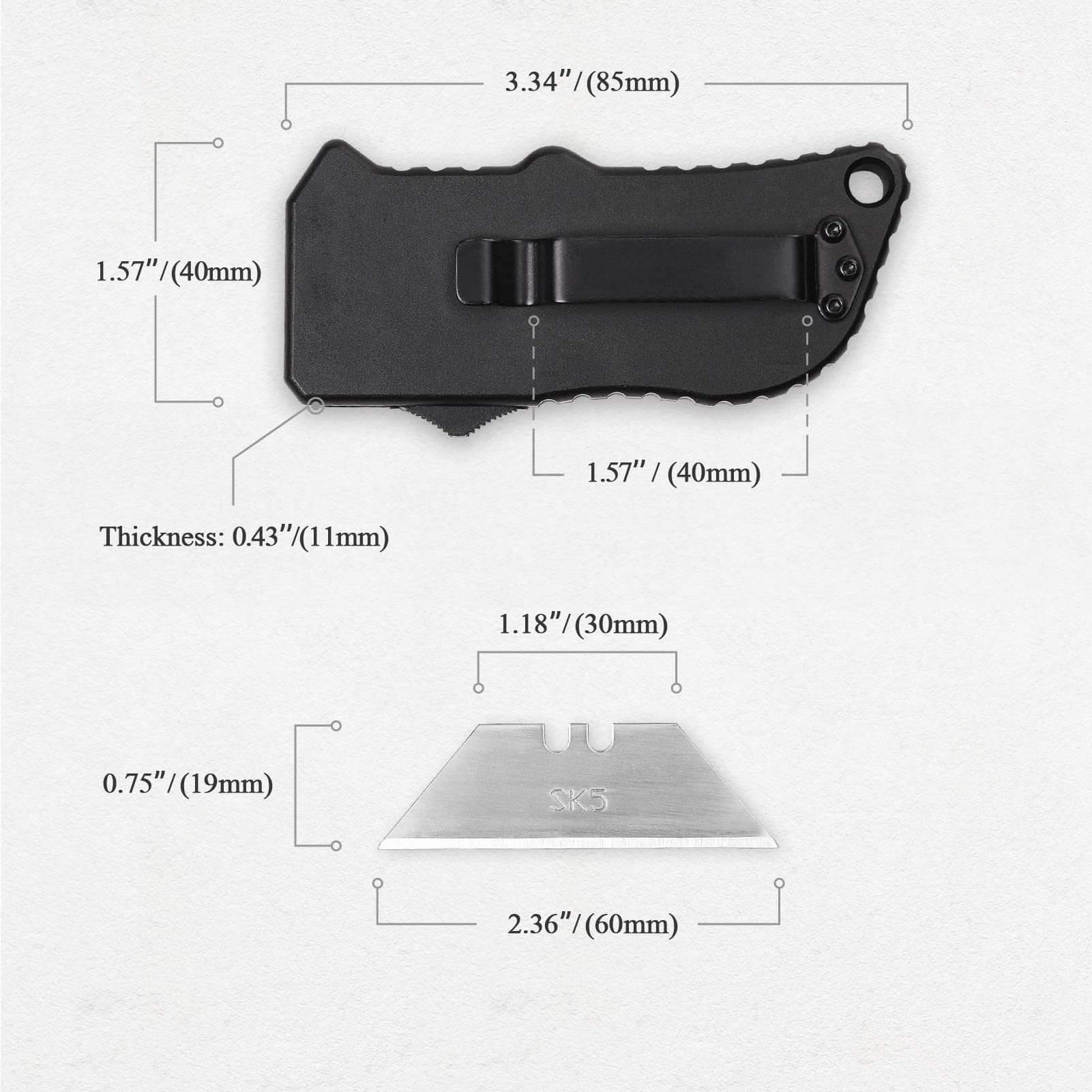 TOPS HOME Utility Knife Box Cutter, Pocket Knife, Change Blade Razor Knife, Aluminum Alloy Shell, 5 Extra Blades