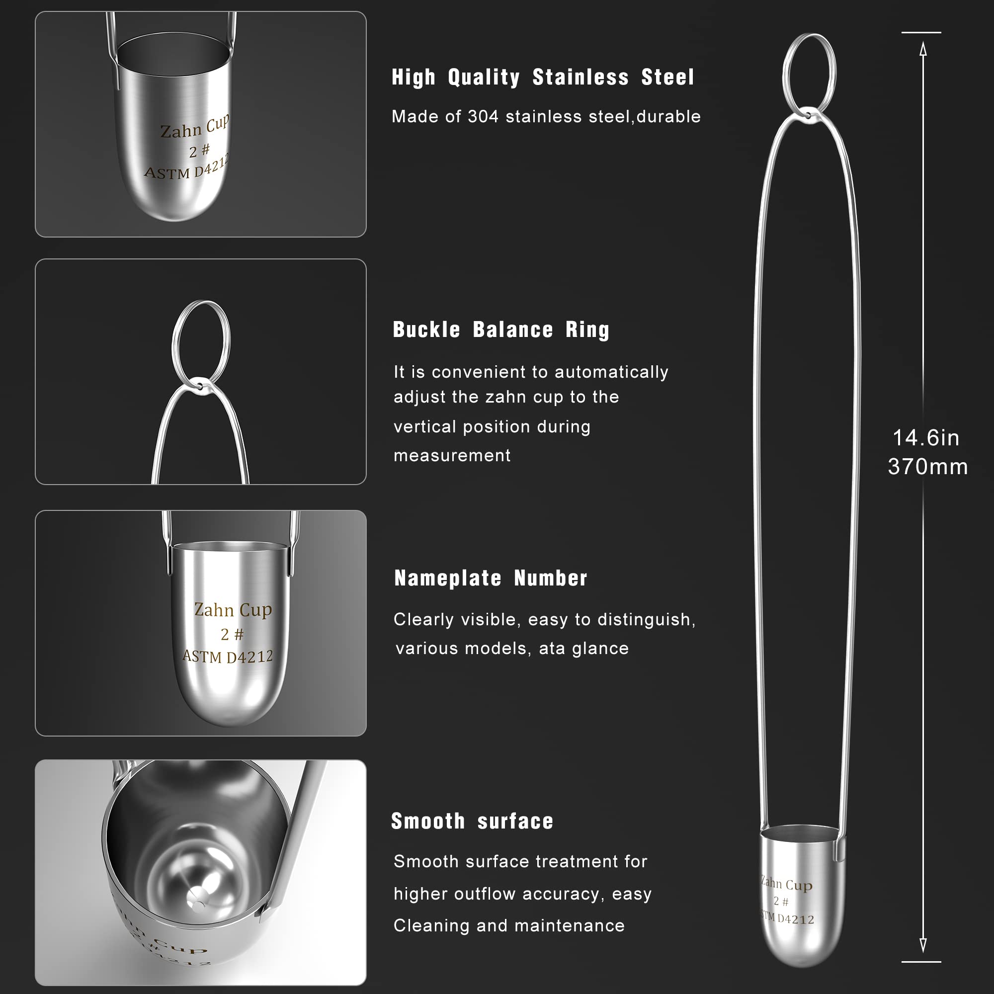 Zahn Cup No. 2 Viscosity Cup #2 Viscometer 44ml Dip Type Stainless Steel Flow Cup for Oil Dye Paint Finishes Honey Sauce