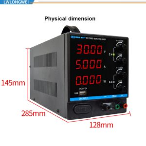 LWLONGWEI DC Power Supply Variable,30V 10A Adjustable Switching Regulated DC Bench Power Supply with 4-Digits LED Power Display, Coarse and Fine Adjustments with Alligator Leads Black