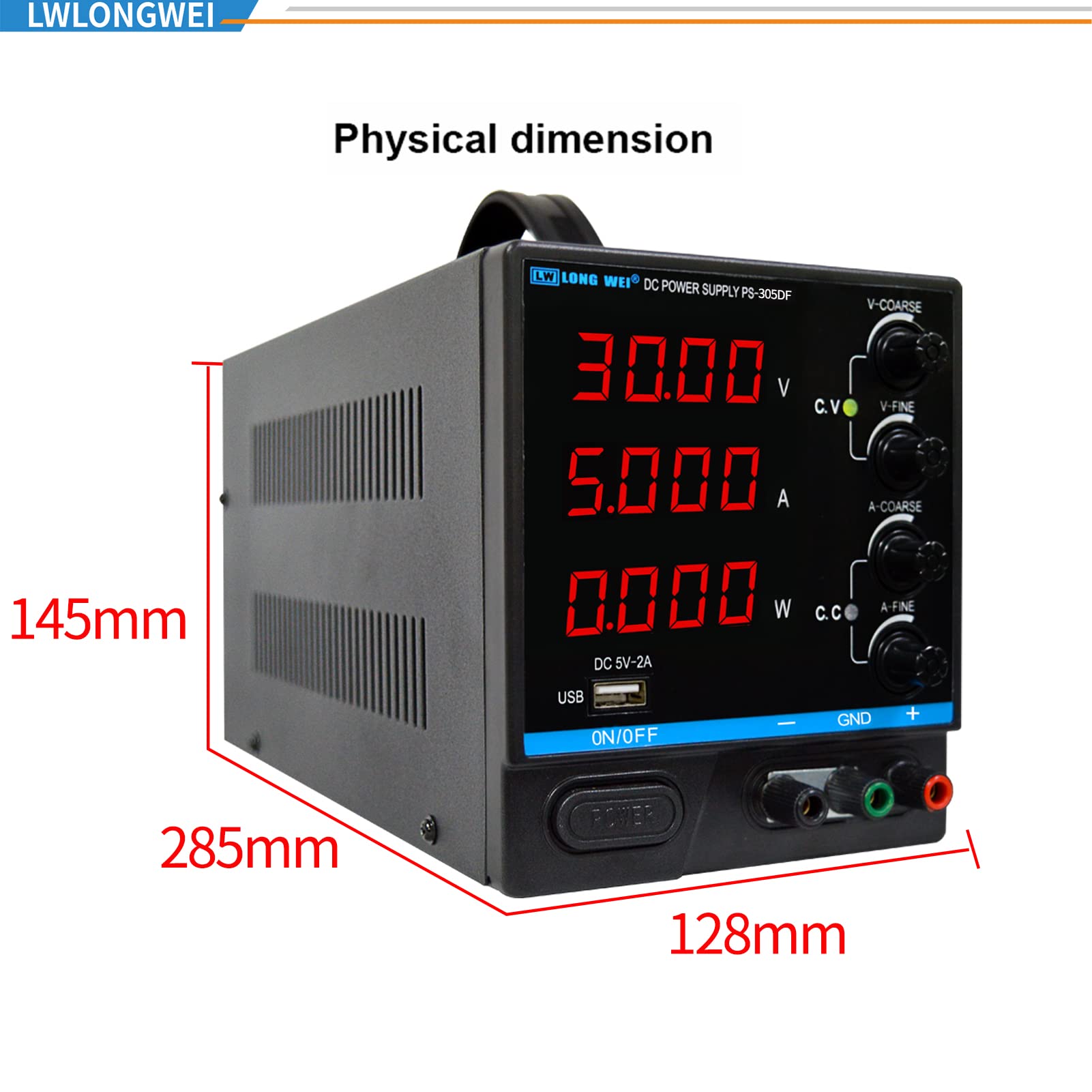 LWLONGWEI DC Power Supply Variable,30V 10A Adjustable Switching Regulated DC Bench Power Supply with 4-Digits LED Power Display, Coarse and Fine Adjustments with Alligator Leads Black