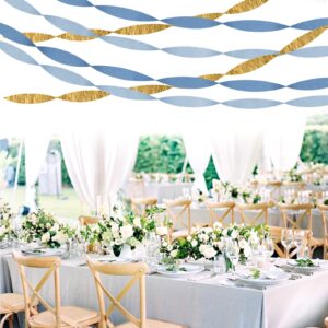 Light-Dusty Blue Gold Party-Decorations Streamers - 9 Rolls Birthday Baby Bridal Shower Wedding Crepe Tissue Paper Streamer Bachelorette Engagement Garland Decor Panduola