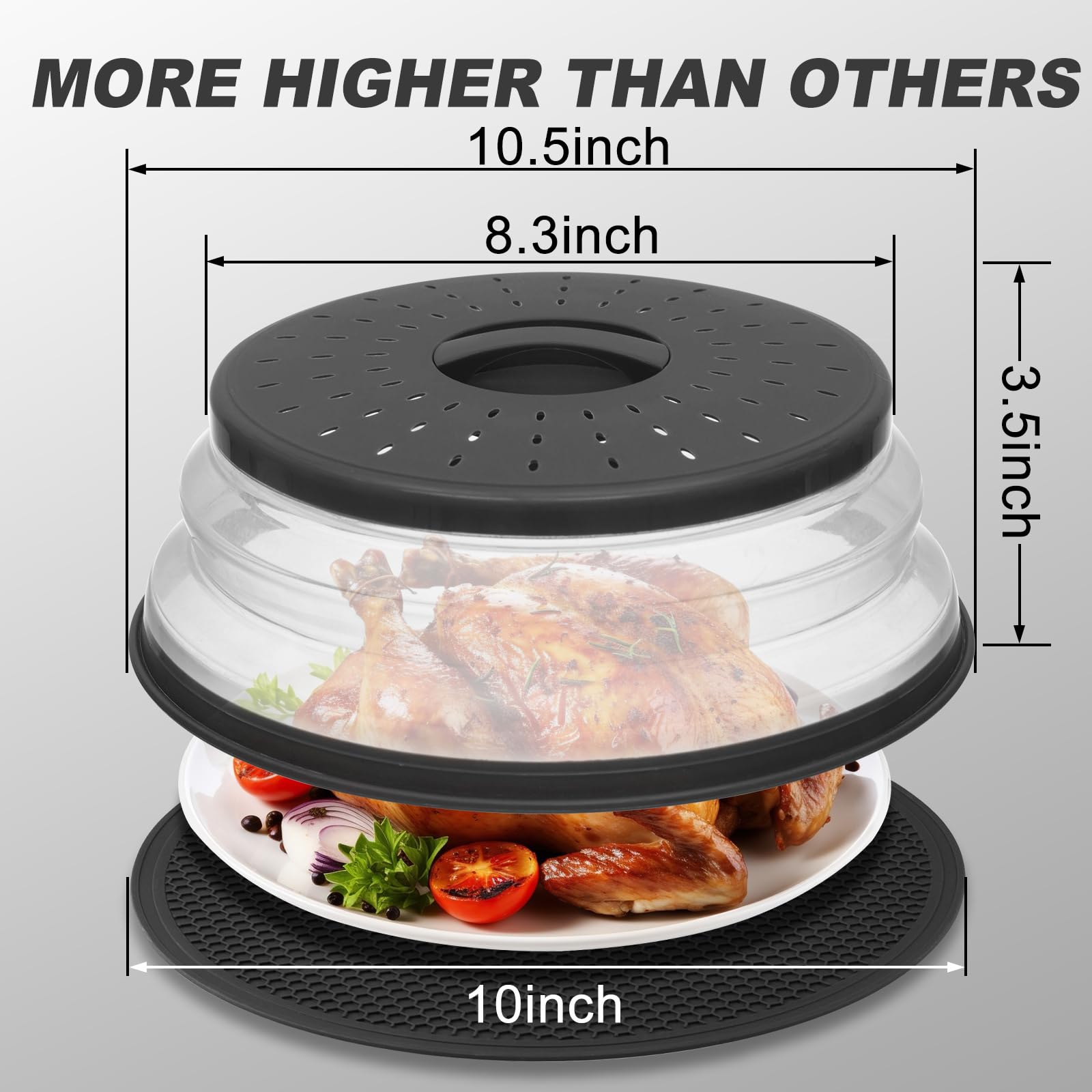 4 in 1,WENWELL 2 Microwave Splatter Cover & 2 Mat,Cooking Splash Guard with Handle,Kitchen dish bowl Plate Proof Food lid & Silicone Round mat,Home Apartment Essential