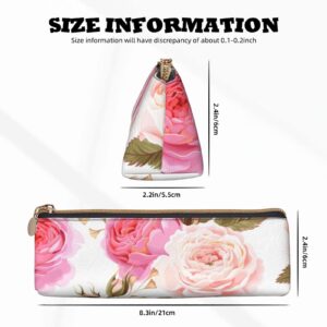 OUZPGAQ Beautiful Pink Roses Pencil Case, White Triangle Portable Pen Bag Pouch with Zipper for Teens Stationary Supplies, Small Cosmetic Bag for Girls, Slim Cash Coin Bag