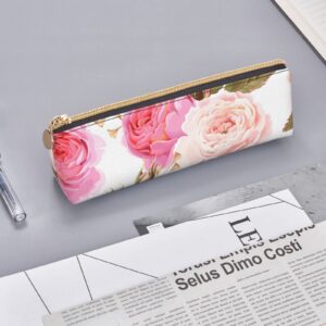 OUZPGAQ Beautiful Pink Roses Pencil Case, White Triangle Portable Pen Bag Pouch with Zipper for Teens Stationary Supplies, Small Cosmetic Bag for Girls, Slim Cash Coin Bag