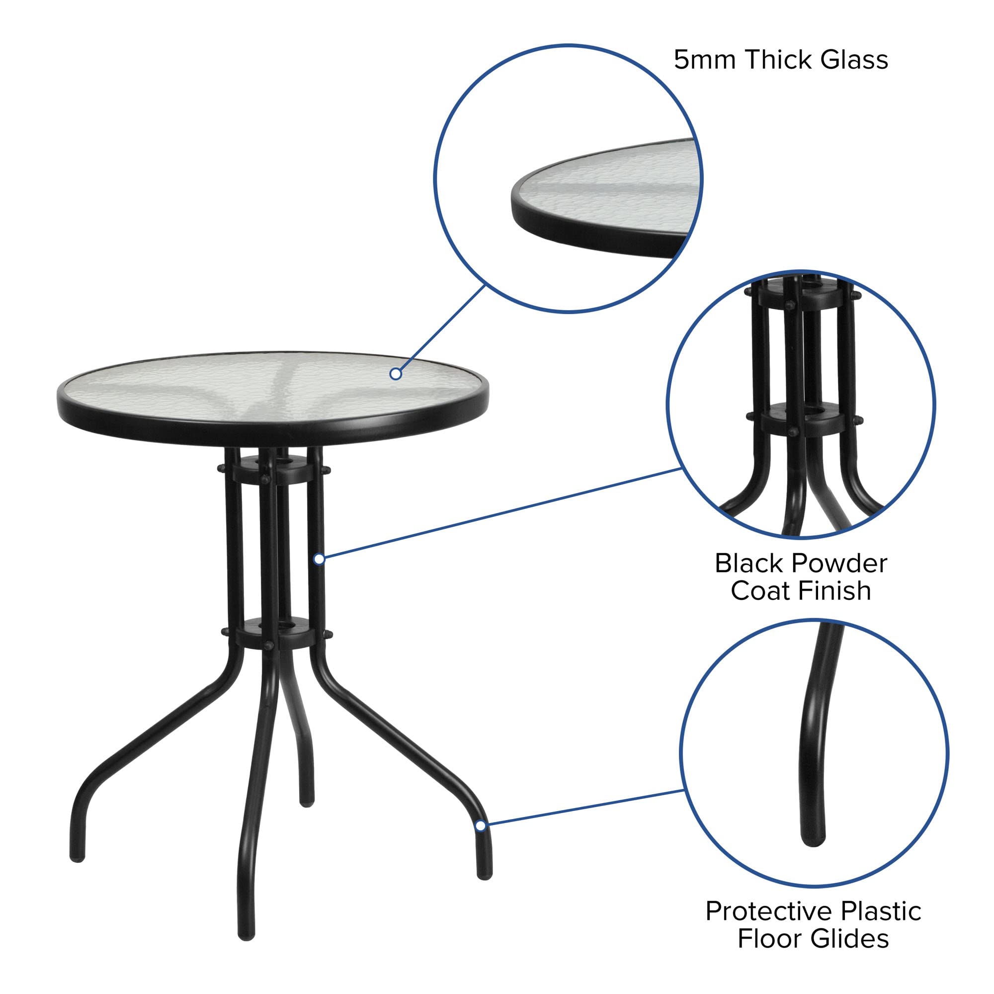 Flash Furniture Brazos 3 Piece Outdoor Patio Dining Set - 2 Gray Flex Comfort Stack Chairs - 23.75" Round Tempered Glass Patio Table