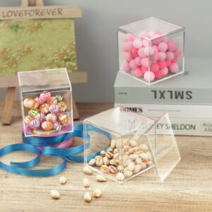 Hewomate Acrylic Boxes for Display, 3.9x3.9x3.9 Inches 4 Pack Clear Plastic Acrylic Favor Boxes, Small Acrylic Box with Lid, Square Cube Storage Containers for Candy Jewelry Pill and Tiny Item