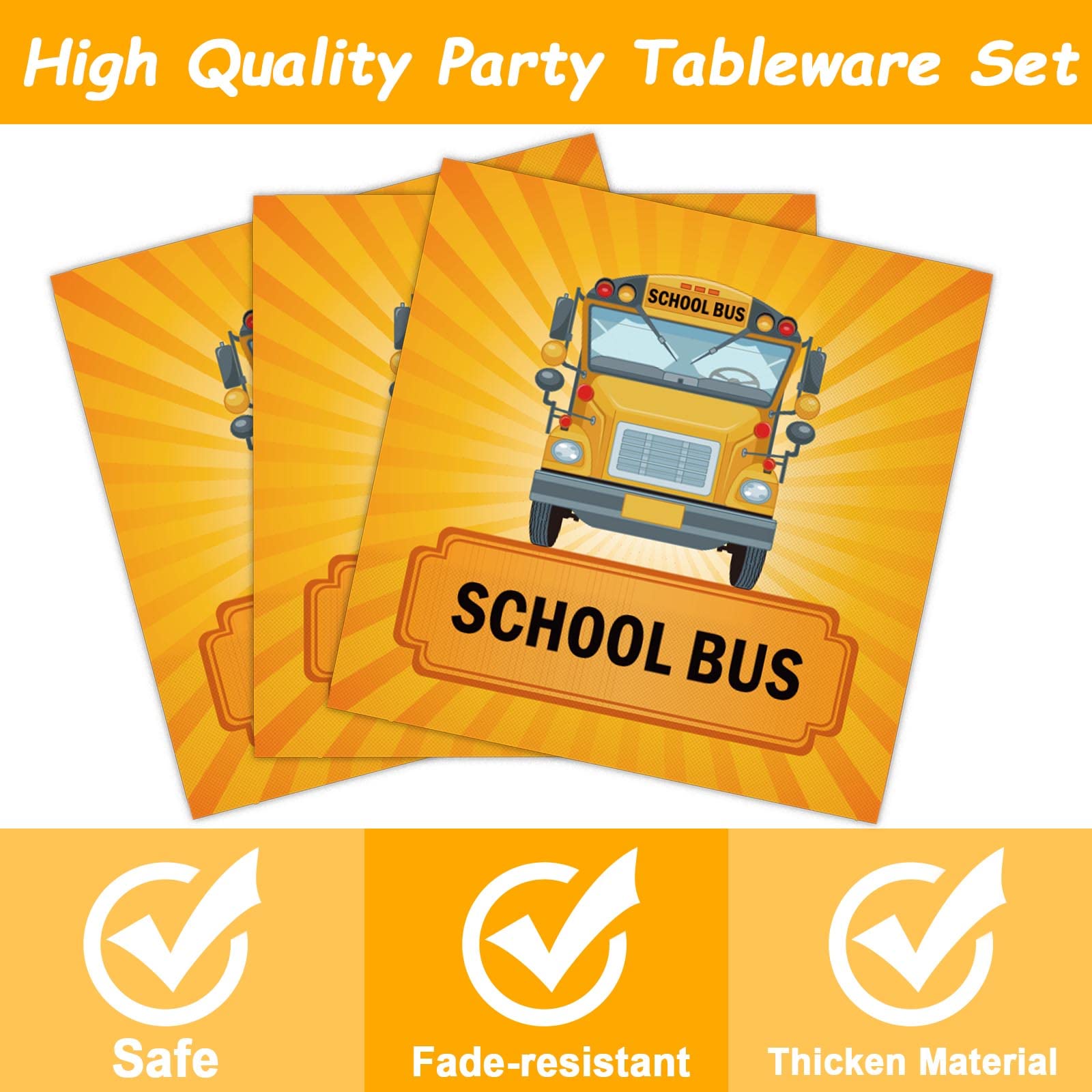 gisgfim 96 Pcs School Bus Party Plates and Napkins Party Supplies Back to School Birthday Party Tableware Set School Bus Decorations Favors for Birthday Baby Shower for 24 Guests