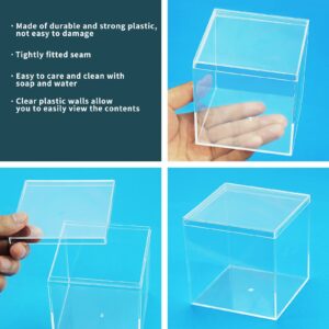 Hewomate Acrylic Boxes for Display, 3.9x3.9x3.9 Inches 4 Pack Clear Plastic Acrylic Favor Boxes, Small Acrylic Box with Lid, Square Cube Storage Containers for Candy Jewelry Pill and Tiny Item