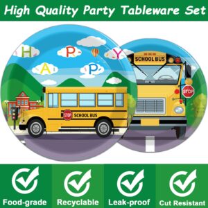 gisgfim 96 Pcs School Bus Party Plates and Napkins Party Supplies Back to School Birthday Party Tableware Set School Bus Decorations Favors for Birthday Baby Shower for 24 Guests