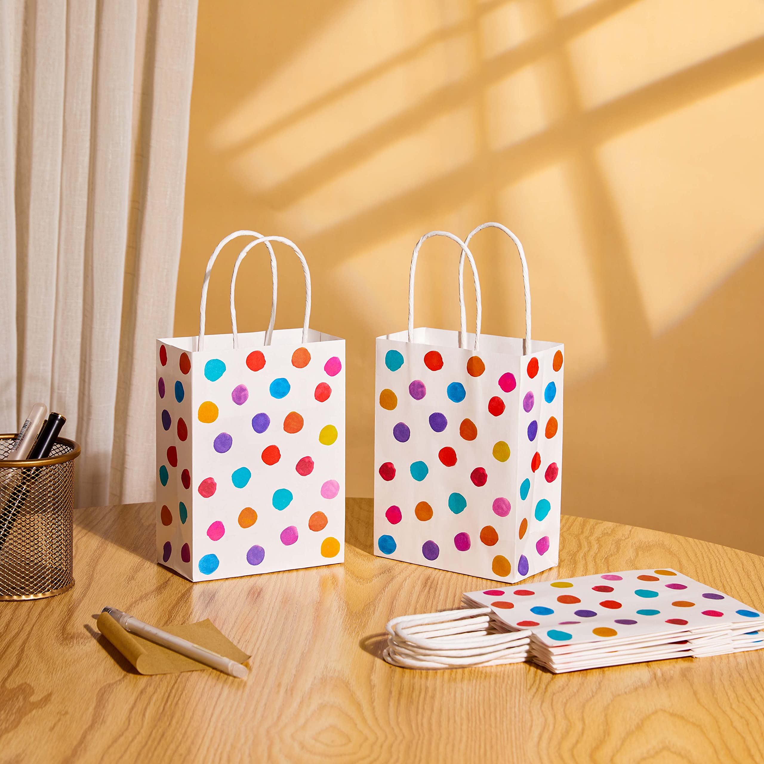 SUNCOLOR 25 Pieces 6" Mini Goodie Bags Small Gift Bags with Handle for Party Favor Bags (Polka Dot)