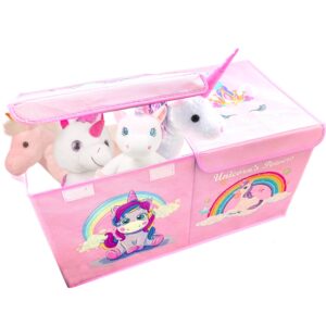 NINOSTAR Girls Unicorn Toy Storage Chest Glowing Décor Functional Organizer Cube Drop Fabric Box with Handles Perfect for Games, Parties, Birthdays