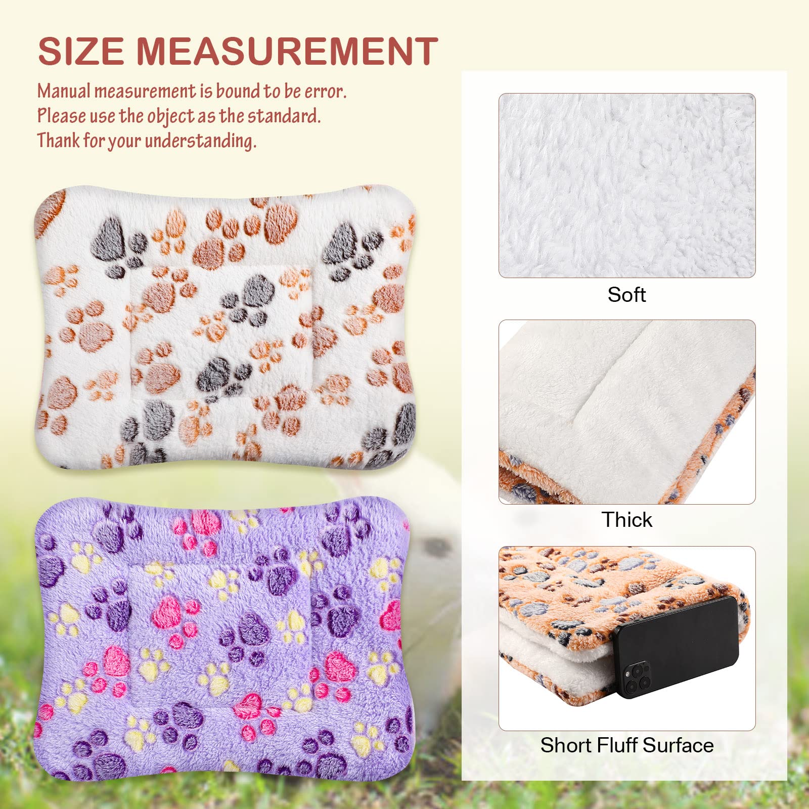 4 Pack Ultra Soft Dog Cat Bed Mat with Cute Prints Reversible Fleece Dog Crate Kennel Pad Cozy Washable Thickened Hamster Guinea Pig Bed Pet Bed Mat for Small Animals (Vivid Color,13 x 10 Inches)