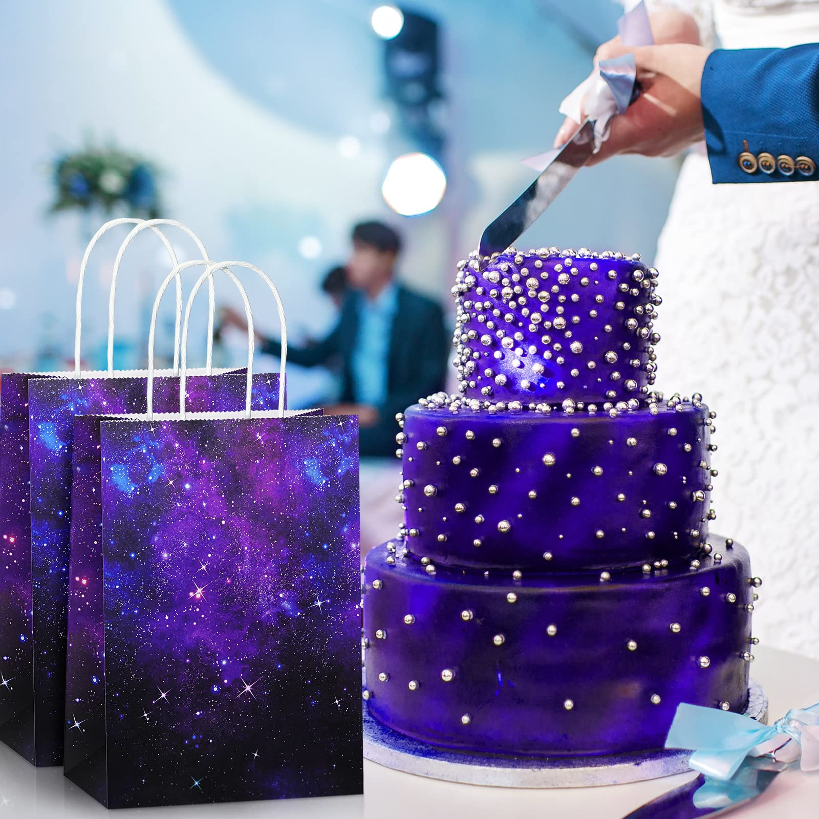 Pajean 16 Pcs Galaxy Favor Bag Galaxy Party Bags with Handles Stars Goodies Bags Galaxy Outer Space Treat Bags Solar System Candy Bags for Baby Shower Decorations Galaxy Themed Birthday Supplies