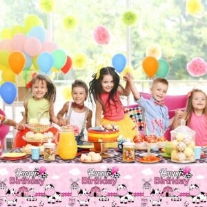 Tiamon 3 Pieces Cow Birthday Party Tablecloth Decorations Plastic Farm Animal Table Cover Pink Cow Print Table Cloths for Farmhouse Girls Happy Birthday Baby Shower Party Supplies, 108 x 54 Inches