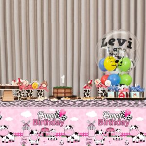 Tiamon 3 Pieces Cow Birthday Party Tablecloth Decorations Plastic Farm Animal Table Cover Pink Cow Print Table Cloths for Farmhouse Girls Happy Birthday Baby Shower Party Supplies, 108 x 54 Inches