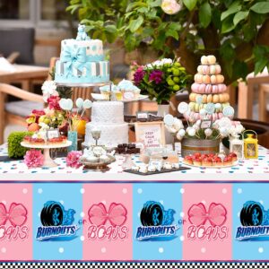 3Pcs Burnouts or Bows Gender Reveal Tablecloth Boy or Girl Plastic Table Cover He or She Party Decorations Supplies for Baby Shower Baby Gender Reveal Birthday Dessert Buffet Banquet Table Decor