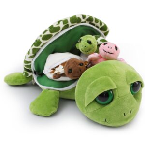 Karister 4Pcs Turtle Stuffed Animals with Babies Inside Shell,Sea Turtle Plush Toy 14'',Stuffed Turtle for Kids,Plush Turtle for Birthday Christmas or Baby Shower,Turtle Pillow,Tortoise Plush Toys