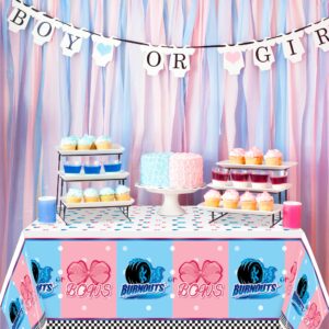 3Pcs Burnouts or Bows Gender Reveal Tablecloth Boy or Girl Plastic Table Cover He or She Party Decorations Supplies for Baby Shower Baby Gender Reveal Birthday Dessert Buffet Banquet Table Decor