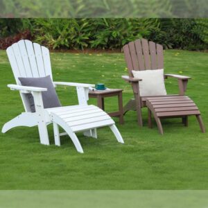 Psilvam Adirondack Chair, Oversized Poly Lumber Fire Pit Chair with Cup Holder, 350Lbs Support Patio Chairs for Garden, Weather Resistant Adirondack Chair Looks Like Real Wood (2, Brown)