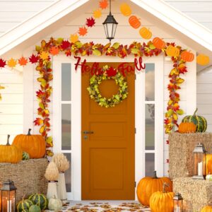 3 Pcs Hello Fall Banners Thanksgiving Fall Decoration Autumn Pumpkins Maple Leaves Garlands Mantel Bunting Harvest Banners for Fireplace Outdoors Indoors Party Hanging Celebrations Decorations (Fall)