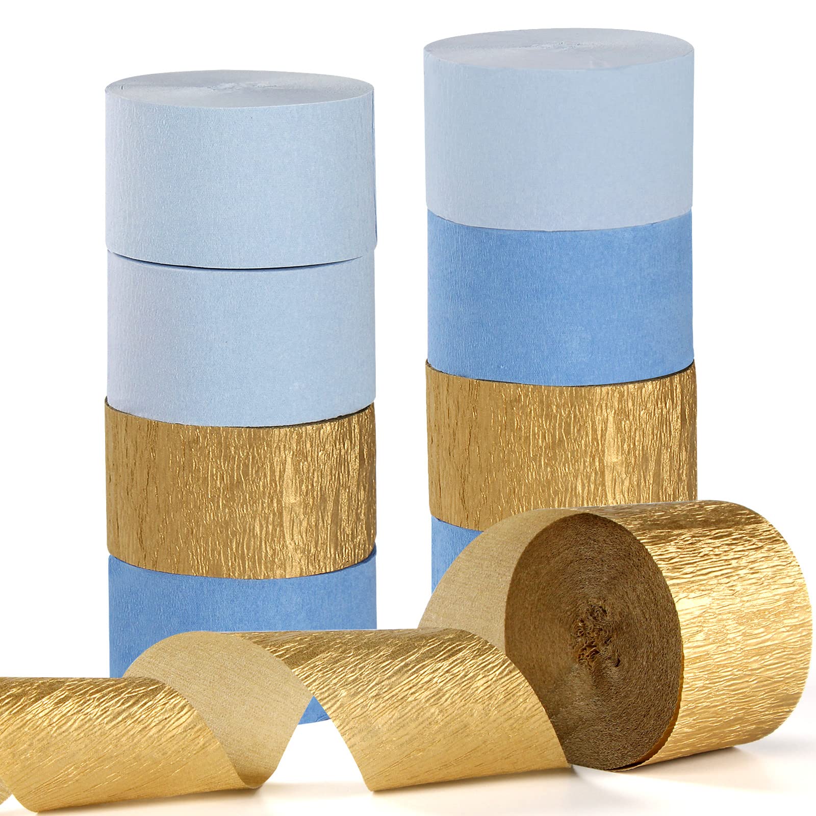 Light-Dusty Blue Gold Party-Decorations Streamers - 9 Rolls Birthday Baby Bridal Shower Wedding Crepe Tissue Paper Streamer Bachelorette Engagement Garland Decor Panduola