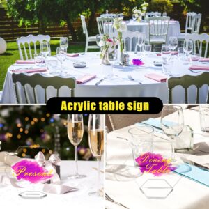 Senbota 32 Sets Hexagon Acrylic Blank With Stand,DIY Clear Hexagon Place Cards, Acrylic Table Numbers Sign for Wedding Table Decor