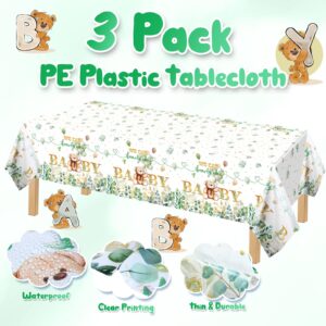 3 Packs We Can Bearly Wait Baby Shower Tablecloth Decorations Teddy Bear Table Cover Balloon Bear Plastic Tablecloth for Bear Theme Birthday Baby Shower Party Decor, 54 x 108 Inch (Green Leaf Style)