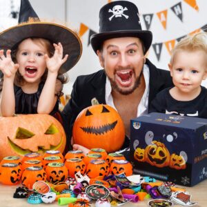 TOY Life Halloween Toys Prefilled Pumpkins Buckets Halloween Party Favors for Kids Bulk, 162Pcs Halloween Pinata Stuffers Halloween Bucket Goodies Bag Halloween Prizes Trick or Halloween Treats